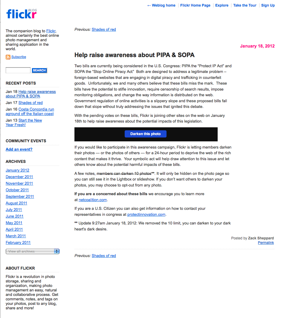 flickr SOPA Blackout page